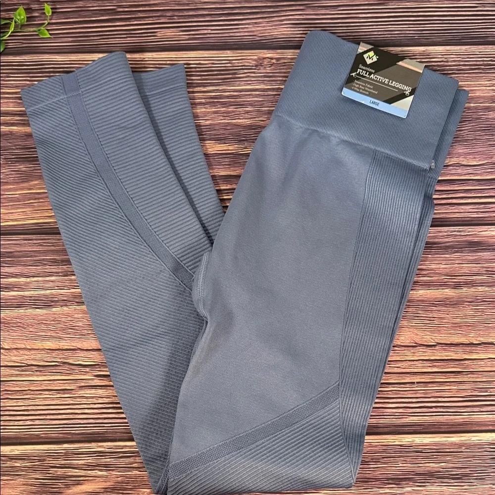 Women's Blue Gray 7/8 Leggings seamless, high-rise waistband, four-way stretch - Picture 1 of 11